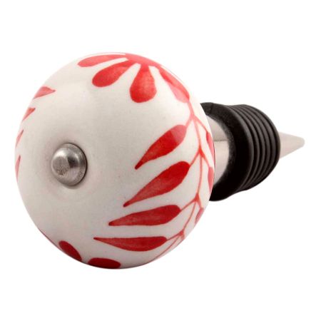 Red Leaf Floral Ceramic Wine Stopper